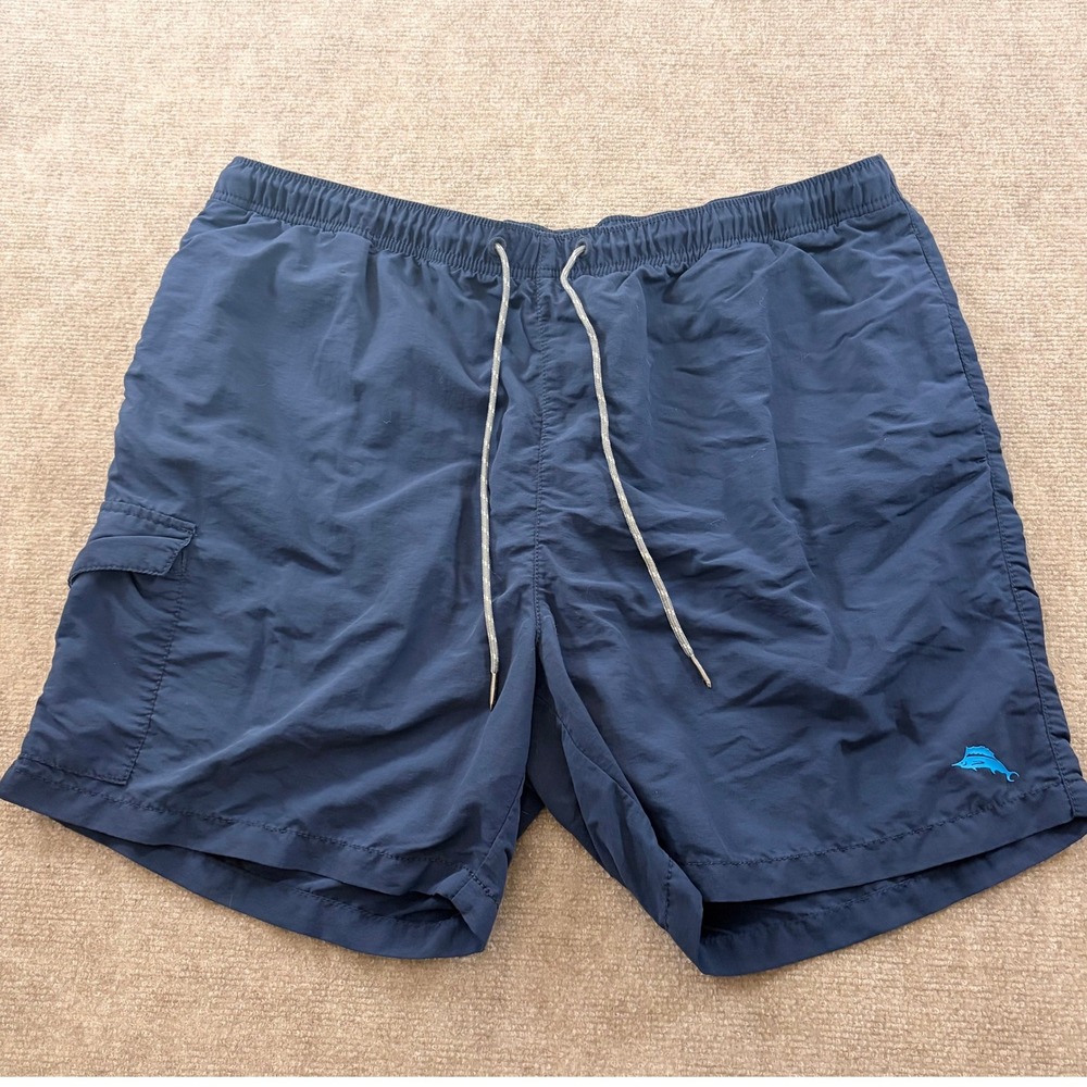 Tommy Bahama Swim Trunks Men XL Navy Blue Relax Cargo Mesh Lined 6" Inseam